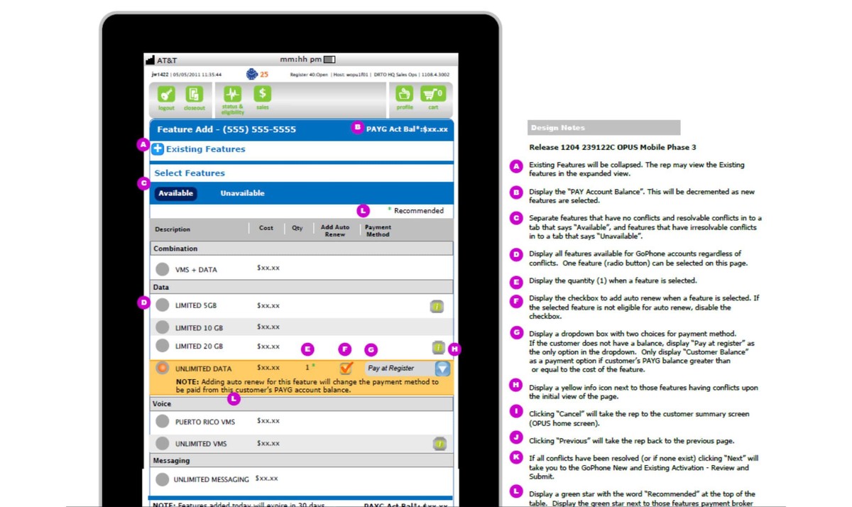 OPUS mobile point-of-sale interface