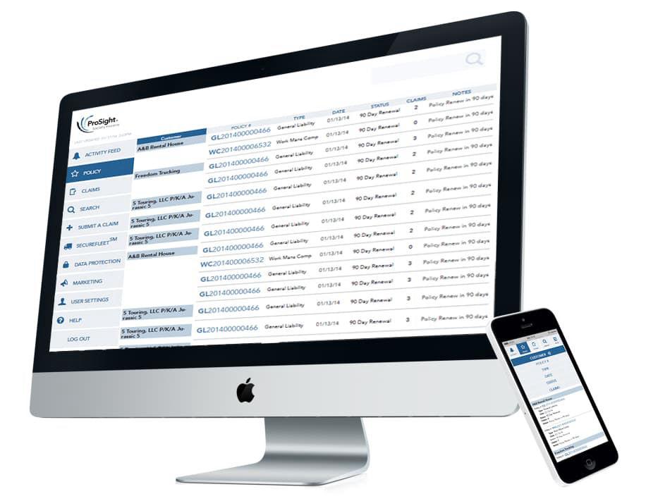 ProSight Online portal dashboard with role-based navigation